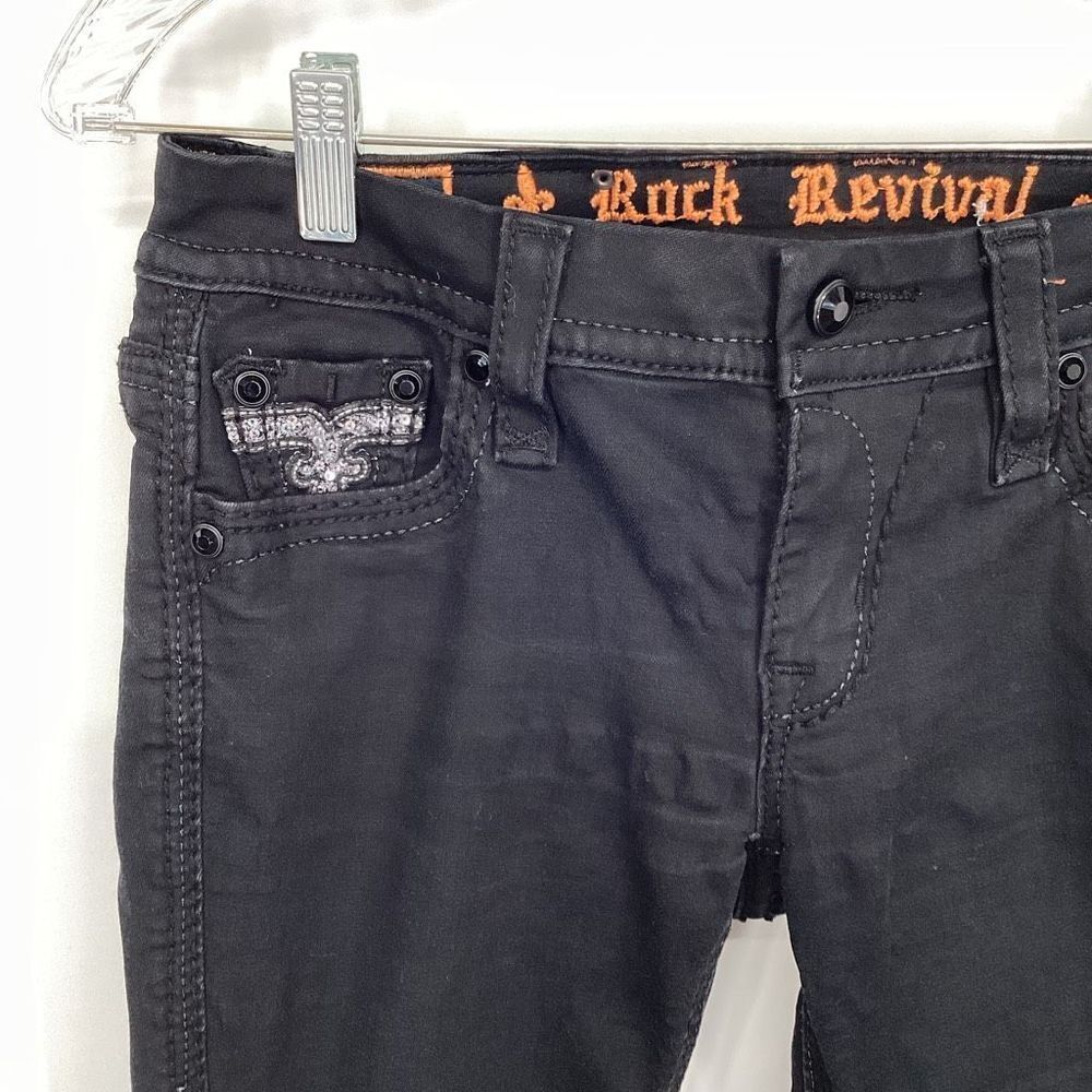 Rock Revival Women Skinny Jeans in Black with Orange Interior Logo